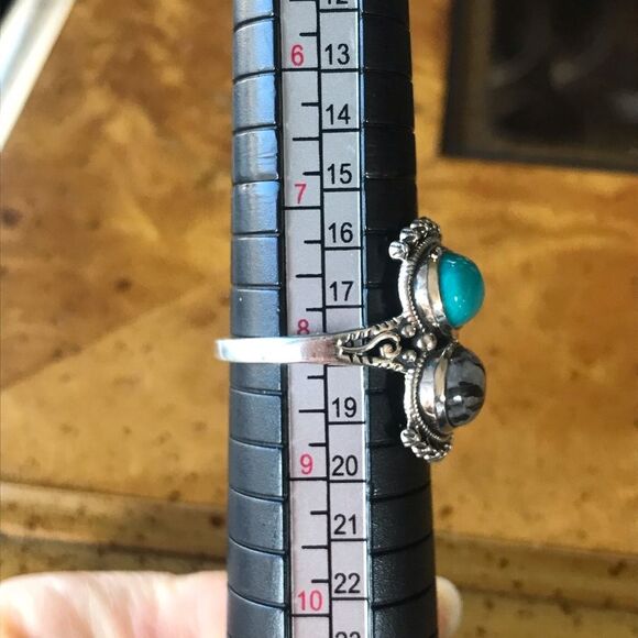 Sleeping Beauty Turquoise White Buffalo Sterling Silver Ring Size 8 - Picture 4 of 10